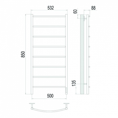 Классик П8 500х850 Электро (quick touch) Полотенцесушитель TERMINUS Сатин Сочи - фото 4 Классик П8 500х850 Электро (quick touch) Полотенцесушитель TERMINUS Сатин Сочи - фото 4