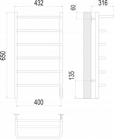 Полка П6 400х650 Электро (quick touch) Полотенцесушитель  TERMINUS Сочи - фото 3