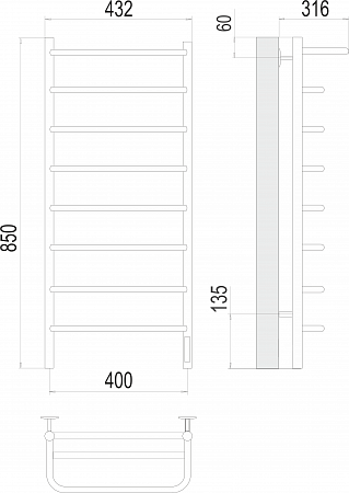 Полка П8 400х850 Электро (quick touch) Полотенцесушитель  TERMINUS Сочи - фото 3