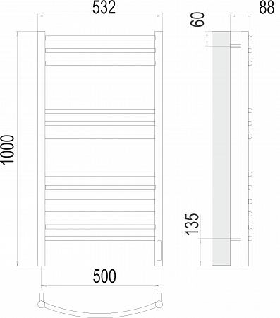 Классик П12 500х1000 электро (sensor quick touch)  Полотенцесушитель TERMINUS Сочи - фото 3