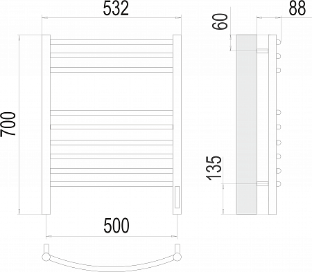 Классик П9 500х700 электро (sensor quick touch)  Полотенцесушитель TERMINUS Сочи - фото 3