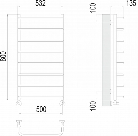 Стандарт П8 500х800  Полотенцесушитель  TERMINUS Сочи - фото 3