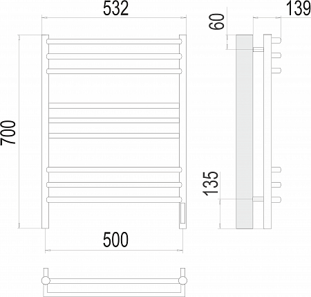 Прато П9 500х700 электро (sensor quick touch) Полотенцесушитель  TERMINUS Сочи - фото 3