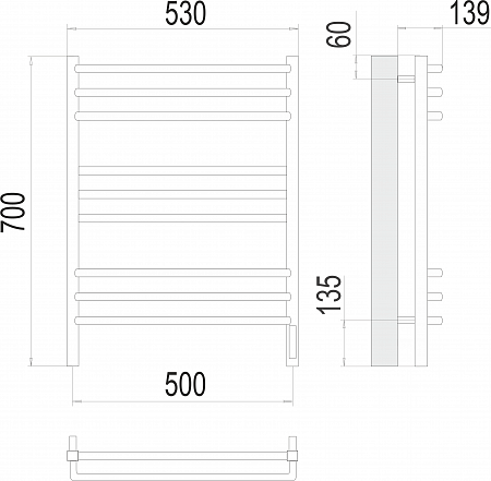 Соренто П9 500х700 электро (sensor quick touch) Полотенцесушитель  TERMINUS Сочи - фото 3