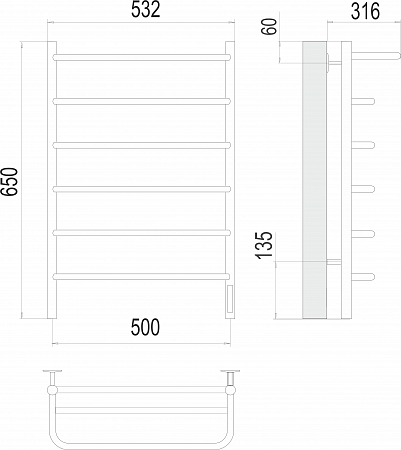 Полка П6 500х650 Электро (quick touch) Полотенцесушитель  TERMINUS Сочи - фото 3